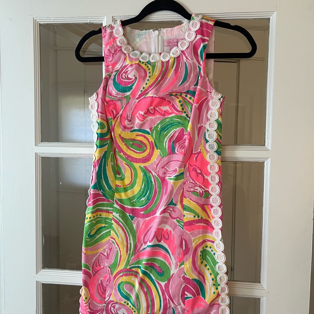 Lily Pulitzer Mila Flamingo Pink and Green Dress Size 0